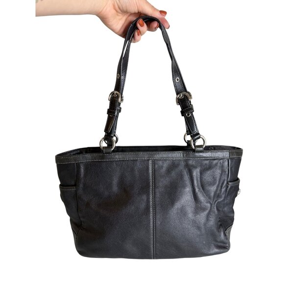 Coach F13759 East West Gallery Pleated Black Leather Shoulder Bag Silver Hardwar - Picture 4 of 9